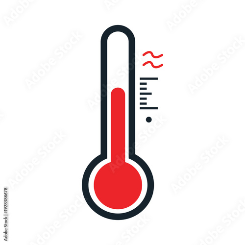 Rising temperature thermometer vector illustration with red heat waves flat design