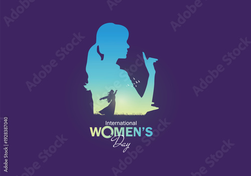 Give To Gain - International women's day concept poster. Woman sign illustration background. 2026 women's day campaign theme - #GiveToGain