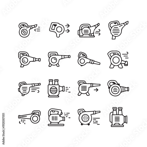 Collection of Leaf Blower Icons and Symbols Various Models Line Art Style