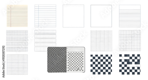 Lined and Grid Notebook Paper Vector Set – Blank Graph, Dotted and Checkered Page Templates