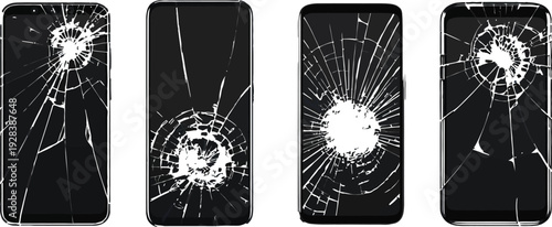 Cracked smartphone screen vector set