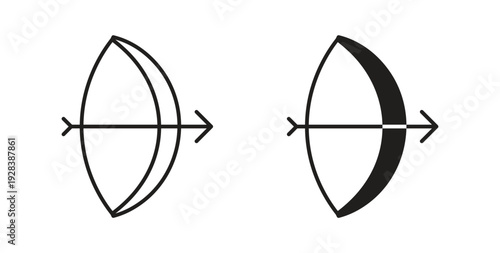 Bow arrow icon style design pack on white background. Thin line and clipart style