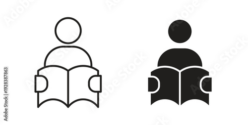 Book open reader icon style design pack on white background. Thin line and clipart style