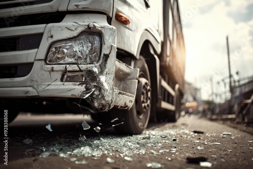 Wallpaper Mural Texture-focused photograph of white truck damage showing paint chips and debris Torontodigital.ca