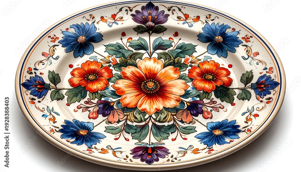 Fototapeta premium Floral Decorative Plate with Vibrant Flower Design and Intricate Details.