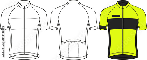 Cycling Jersey Template Vector Illustration, Flat Front and Back View Sports Apparel Mockup