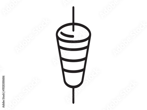 A black and white line drawing of a coiled cylindrical object on a string