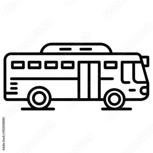 Black line drawing of a bus isolated on transparent background.