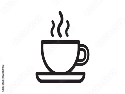A simple line drawing of a steaming hot cup of coffee on a saucer