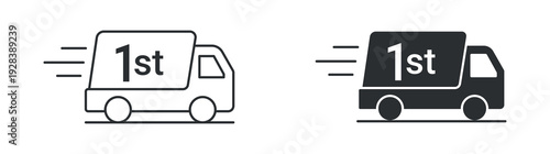 Fast delivery icon set, first place shipping truck symbol, express service vector illustration