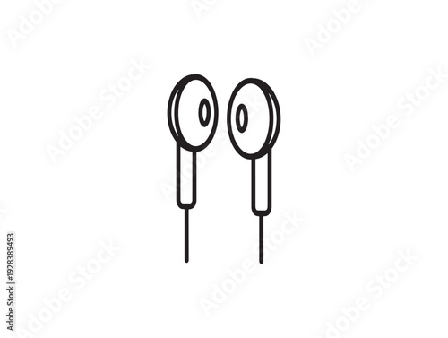 A simple line drawing of a pair of black and white wired earbuds