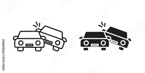 Car crash icon style design pack on white background. Thin line and clipart style