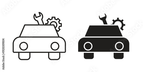 Car mechanic icon style design pack on white background. Thin line and clipart style