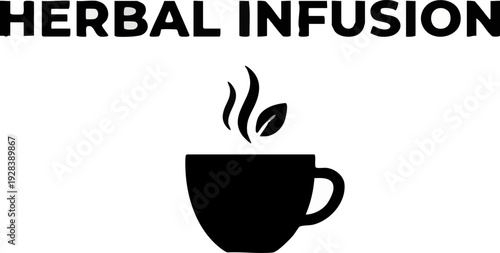 Herbal Infusion Hot Drink Icon with Steaming Mug and Leaf Symbol
