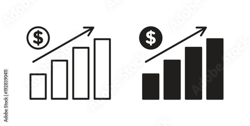 Chat arrow grow icon style design pack on white background. Thin line and clipart style