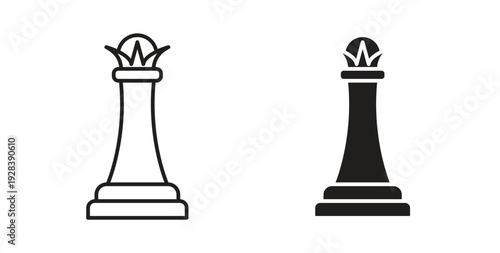 Chess queen icon style design pack on white background. Thin line and clipart style