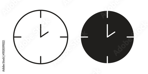 Clock two icon style design pack on white background. Thin line and clipart style