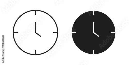 Clock-five icon style design pack on white background. Thin line and clipart style