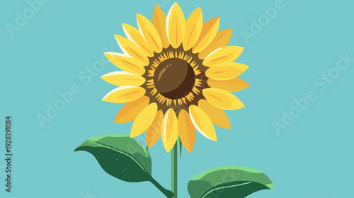 A vibrant illustration depicts a blooming flower with a yellow bloom against a serene light-blue backdrop