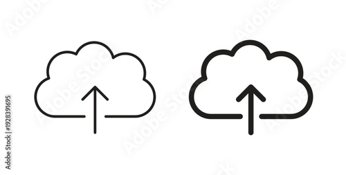 Cloud upload icon style design pack on white background. Thin line and clipart style