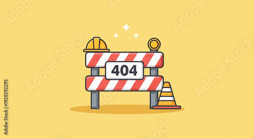 404 Error Page Not Found Under Construction Barrier Vector.