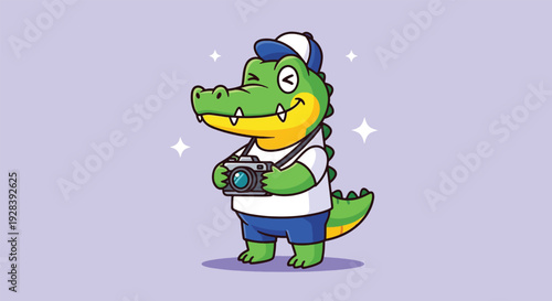 Cute Alligator Photographer Cartoon Illustration.