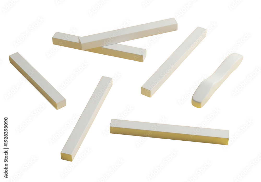 Obraz premium Several white chalk sticks scattered in a random pattern isolated on transparent background