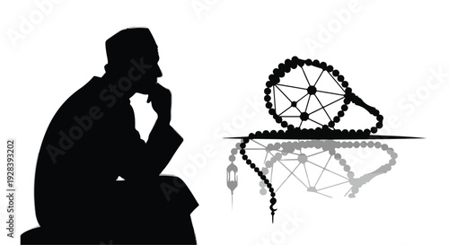 silhouette of a man praying with rosary beads