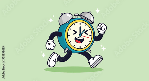 Happy Alarm Clock Running Fast with a Cheerful Expression.