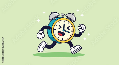 Happy Alarm Clock Running Fast with Joyful Expression.