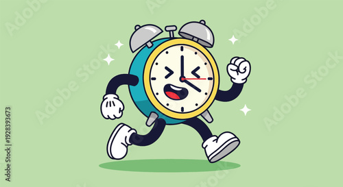 Running Alarm Clock Cartoon Illustration.