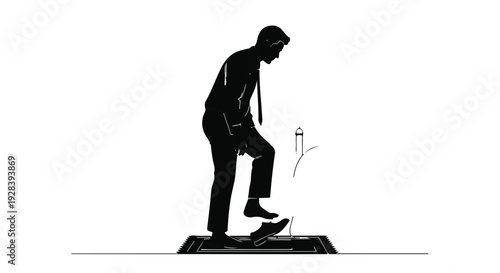 man stepping on a scale, weight loss concept, silhouette