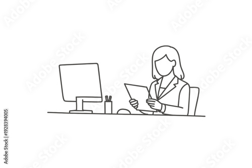 Businesswoman working at desk with computer and documents