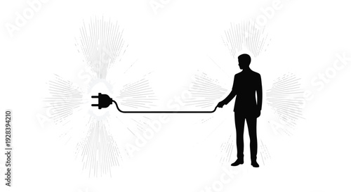 man holding electric plug connected to light bulb