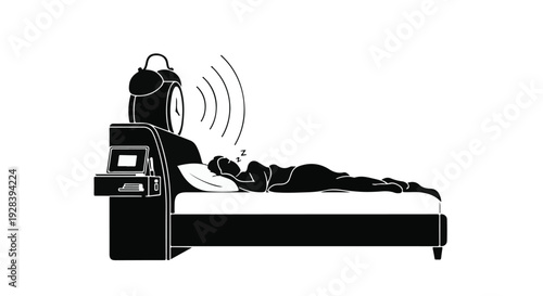 person sleeping with alarm clock ringing beside bed