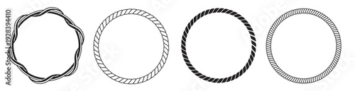 Hand drawn rope circle frames collection. Vintage round borders set