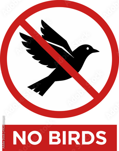 No Birds Symbol Red Circle Prohibition Sign