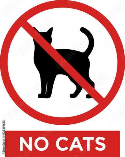 No Cats Prohibition Sign with Text and Symbol