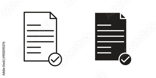 Document accept icon style design pack on white background. Thin line and clipart style