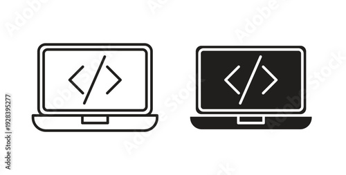 Free Download Display code icon style design pack on white background. Thin line and clipart style - GFXLoad