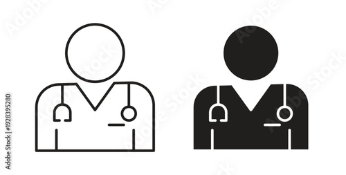 Doctor icon style design pack on white background. Thin line and clipart style