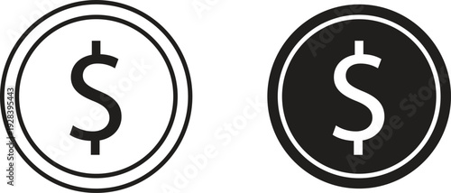 Dollar icon style design pack on white background. Thin line and clipart style