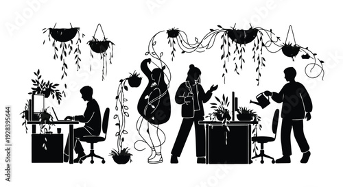 office workers with plants in modern workspace