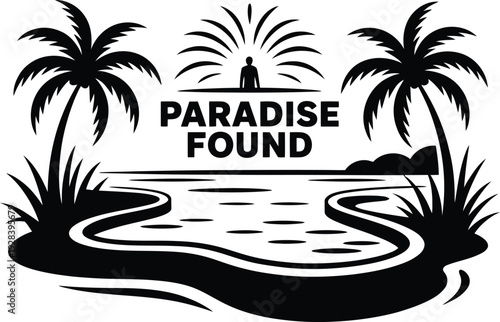 Tropical island paradise with palm trees and serene beach landscape