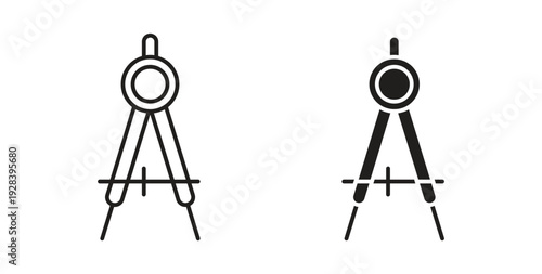 Drafting compass icon style design pack on white background. Thin line and clipart style