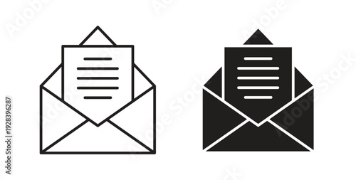 Envelope open icon style design pack on white background. Thin line and clipart style