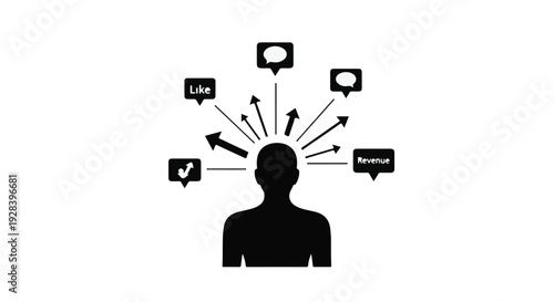 person communicating with multiple chat boxes and speech bubbles