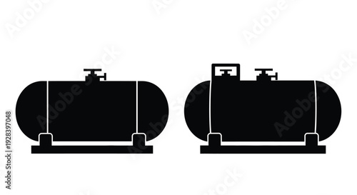 Two black tank silhouettes with valves and supports