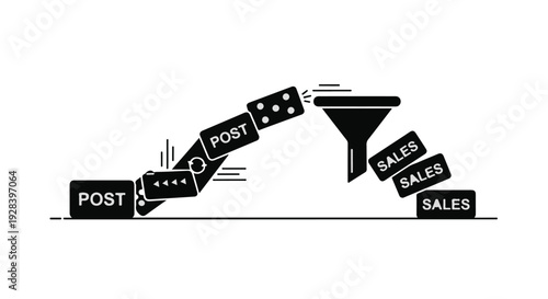 Marketing sales funnel concept with dice rolling into conversion