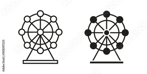 Ferris wheel icon style design pack on white background. Thin line and clipart style